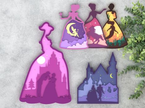 Diseño de unicornio princesa y arcoíris para corte láser, SVG y DXF