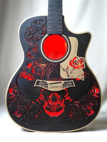 Guitarra acústica con calavera decoración para corte láser y CNC