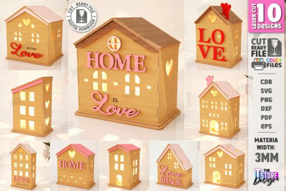 Paquete de casas de velas San Valentín para corte láser y CNC