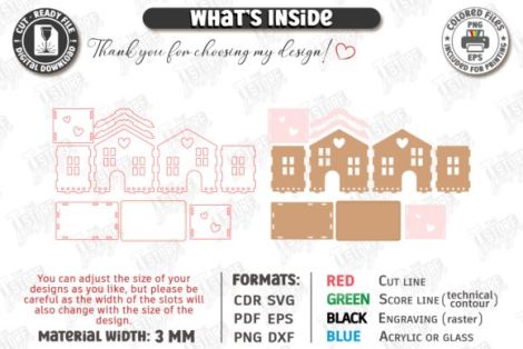 Paquete de casas de velas San Valentín para corte láser y CNC