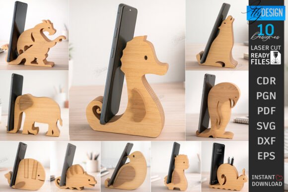 Soporte para teléfono en forma de oso con diseño para corte láser y CNC