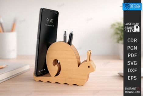 Soporte para teléfono en forma de oso con diseño para corte láser y CNC