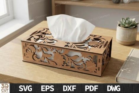 Caja decorativa pañuelos para corte láser y CNC, MDF A3