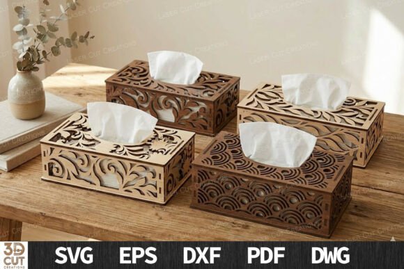 Caja decorativa pañuelos para corte láser y CNC, MDF A3