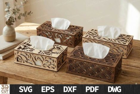 Caja decorativa pañuelos para corte láser y CNC, MDF A3