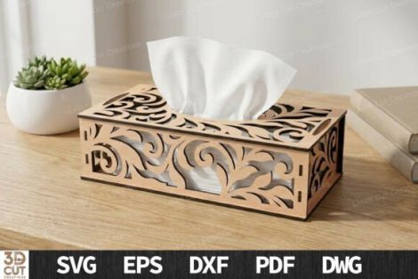 Caja decorativa pañuelos para corte láser y CNC, MDF A3