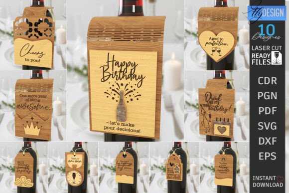 Etiquetas personalizadas para botellas de vino para corte láser y CNC