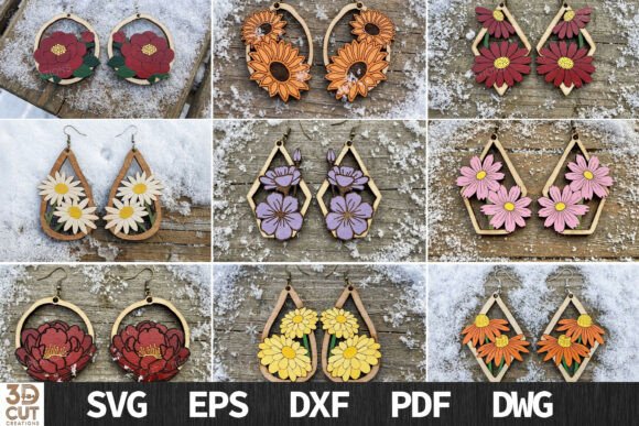 Pendientes florales decorativos para corte láser y CNC