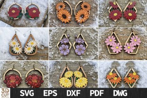 Pendientes florales decorativos para corte láser y CNC
