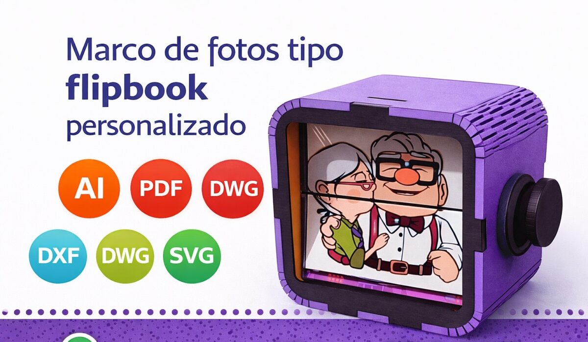 Marco de fotos tipo flipbook para corte láser y CNC, MDF A3