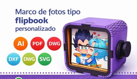 Marco de fotos tipo flipbook para corte láser y CNC, MDF A3