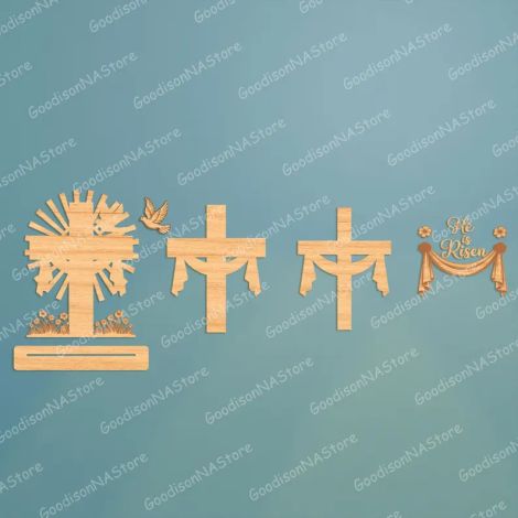 Juego de 7 decoraciones Pascua resucitado para corte láser y CNC