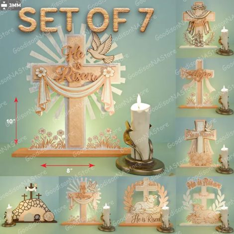 Juego de 7 decoraciones Pascua resucitado para corte láser y CNC