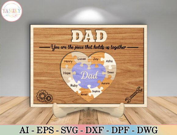 Corazón rompecabezas para Día del Padre con archivos CNC incluidos
