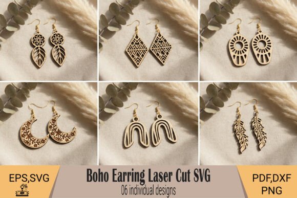 Pendientes bohemios para corte láser y CNC, archivos SVG y DXF incluidos