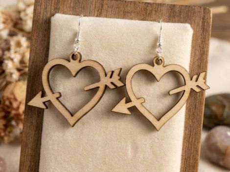 Pendientes de corazón San Valentín para corte láser y CNC, archivos SVG y DXF incluidos