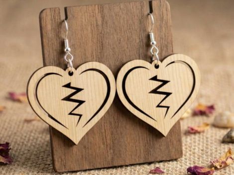 Pendientes de corazón San Valentín para corte láser y CNC, archivos SVG y DXF incluidos