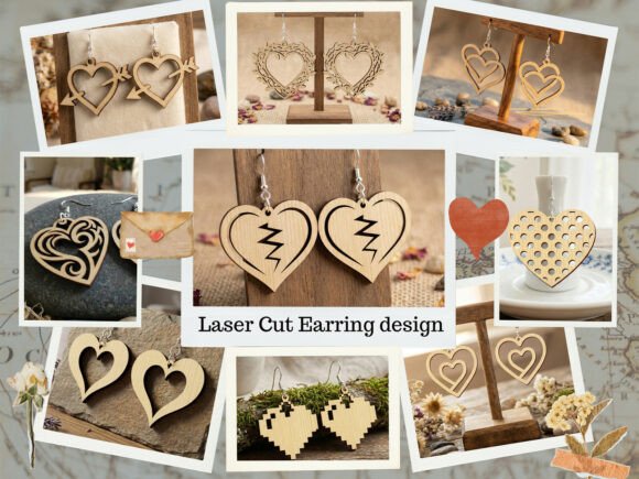 Pendientes de corazón San Valentín para corte láser y CNC, archivos SVG y DXF incluidos