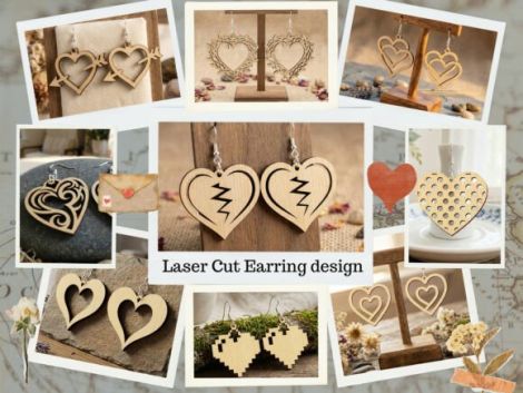 Pendientes de corazón San Valentín para corte láser y CNC, archivos SVG y DXF incluidos