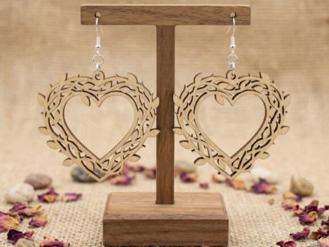 Pendientes de corazón San Valentín para corte láser y CNC, archivos SVG y DXF incluidos