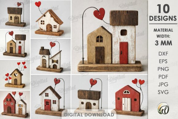 Casas de madera flotante para corte láser y CNC, perfecto para decoración y manualidades