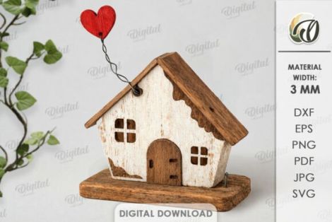 Casas de madera flotante para corte láser y CNC, perfecto para decoración y manualidades