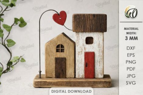 Casas de madera flotante para corte láser y CNC, perfecto para decoración y manualidades