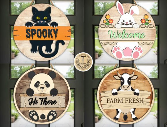 Colgadores de puerta con animales en capas para corte láser y CNC