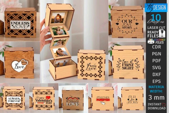 Cajas de recuerdos con fotos de amor para corte láser y CNC
