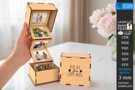 Cajas de recuerdos con fotos de amor para corte láser y CNC