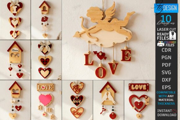 Adornos de Día del Amor para corte láser CNC, archivos SVG y DXF incluidos