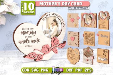 Tarjetas Día de la Madre para corte láser y CNC, decoración elegante