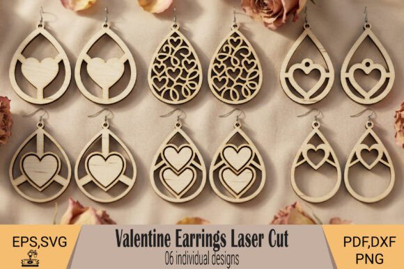 Pendientes San Valentín para corte láser y CNC, archivos SVG y DXF incluidos