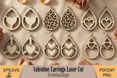 Pendientes San Valentín para corte láser y CNC, archivos SVG y DXF incluidos