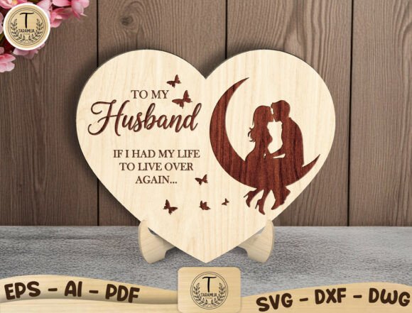 Decoración de madera para San Valentín con diseño para corte láser CNC