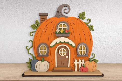 Paquete de decoración de casas de calabaza para corte láser y CNC