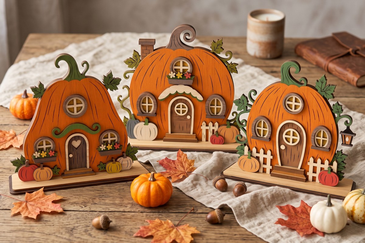 Paquete de decoración de casas de calabaza para corte láser y CNC