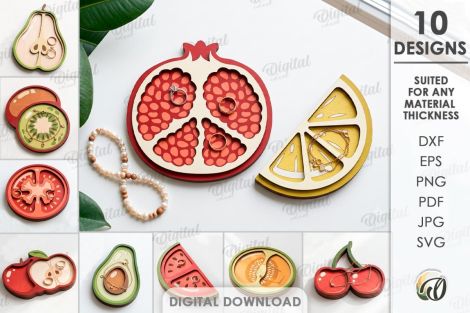 Juego de recipientes frutas verduras decorativos para corte láser