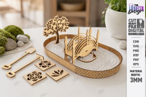 Diseño minimalista jardín zen para corte láser y CNC