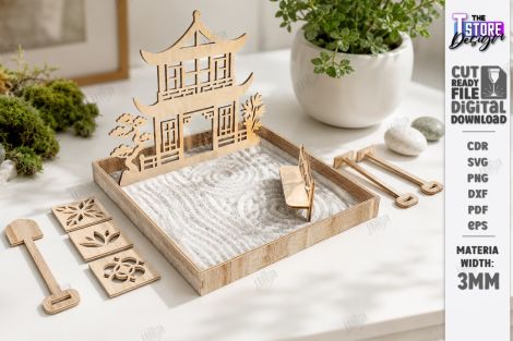 Diseño minimalista jardín zen para corte láser y CNC