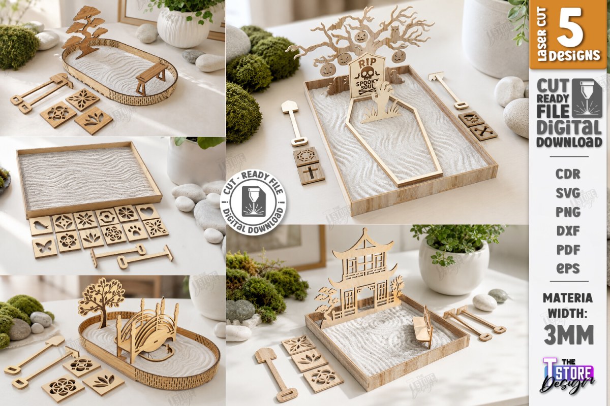 Diseño minimalista jardín zen para corte láser y CNC