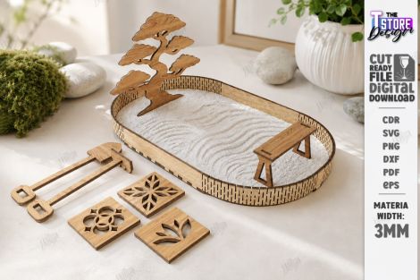 Diseño minimalista jardín zen para corte láser y CNC