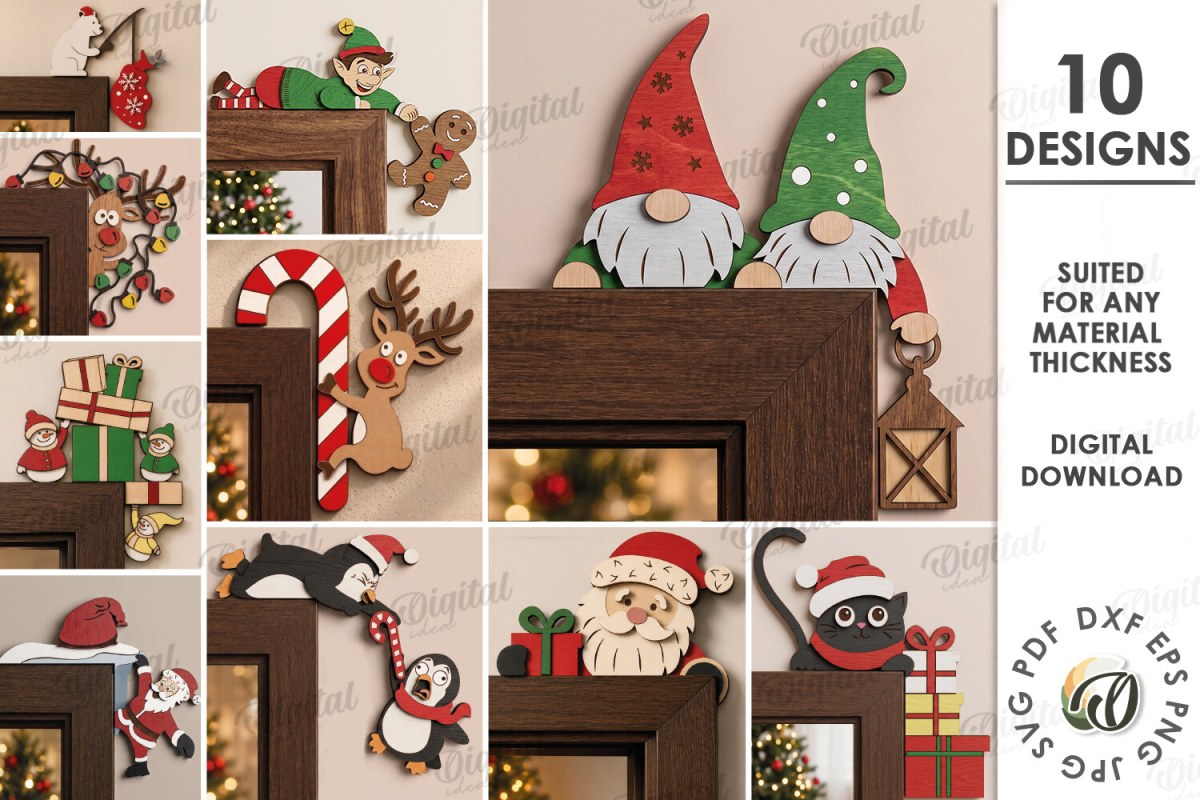 Paquete esquinas puertas navideñas para corte láser