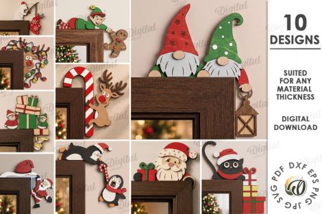 Paquete esquinas puertas navideñas para corte láser