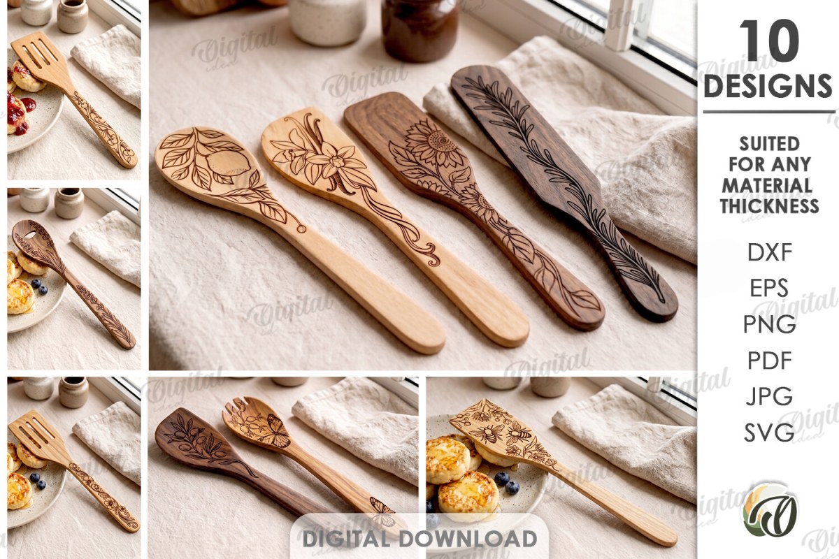 Set de cucharas de cocina para corte láser y CNC, archivos SVG y DXF incluidos