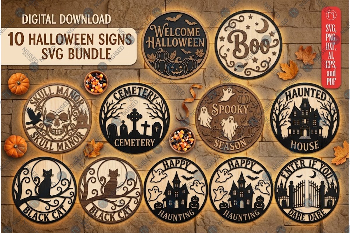 Letreros decorativos Halloween para corte láser y CNC, archivos SVG y DXF incluidos