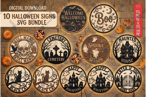 Letreros decorativos Halloween para corte láser y CNC, archivos SVG y DXF incluidos