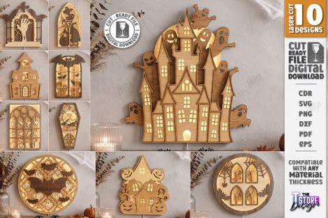Pack de diseños Halloween para corte láser y CNC, ideal para decoración y manualidades