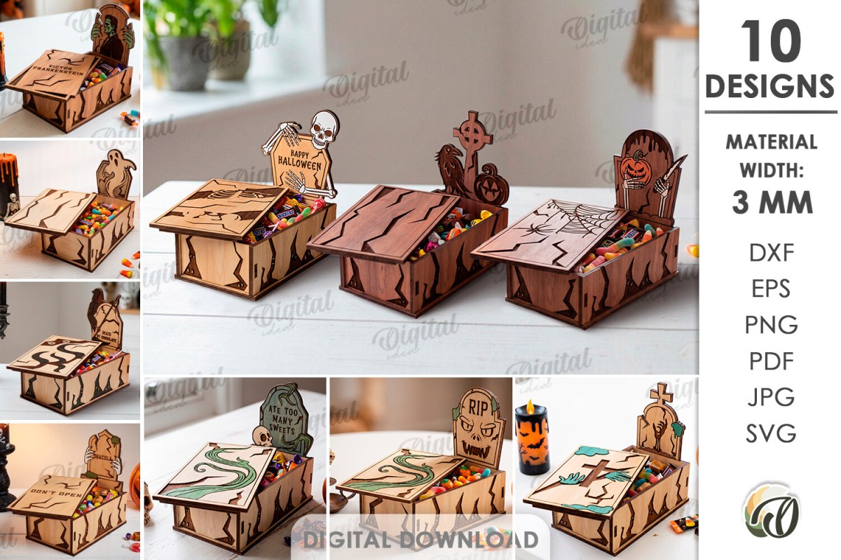 Cajas de dulces de Halloween para corte láser y CNC, decoración festiva