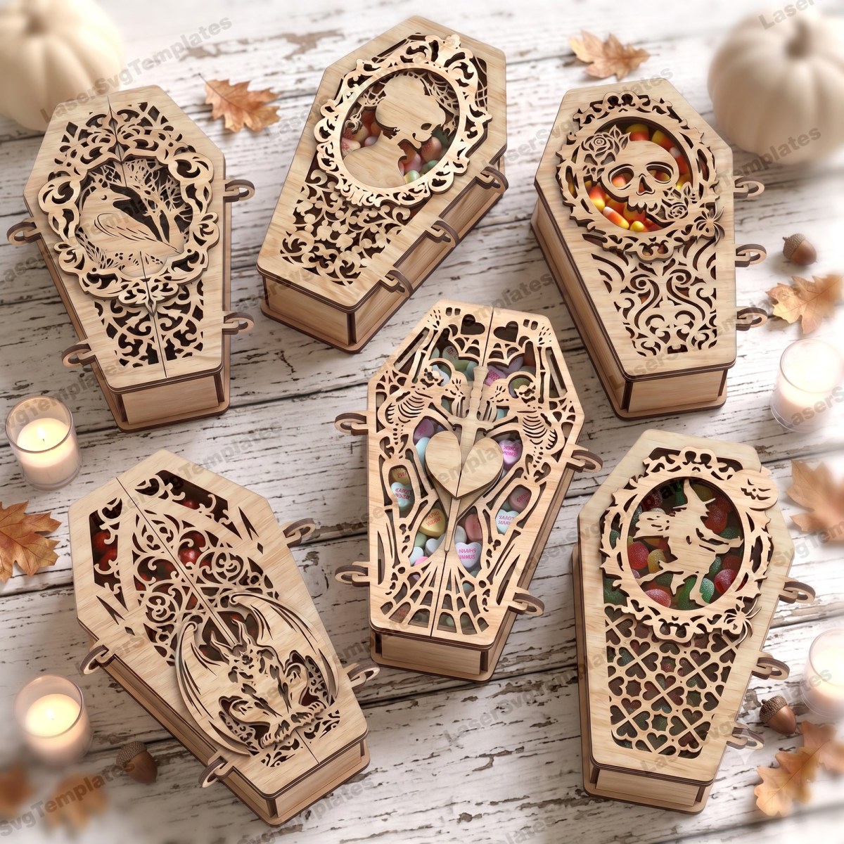 6 Halloween Coffin Gift Box Treat Candy Holder SVG Laser Cut